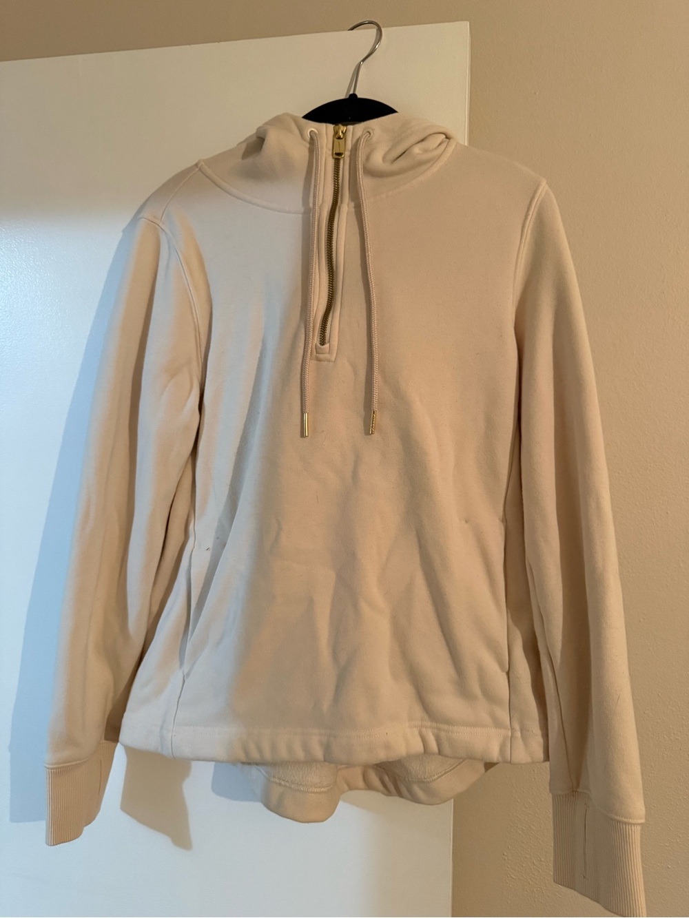 Athleta Men's Cream Half-Zip Hooded Sweater